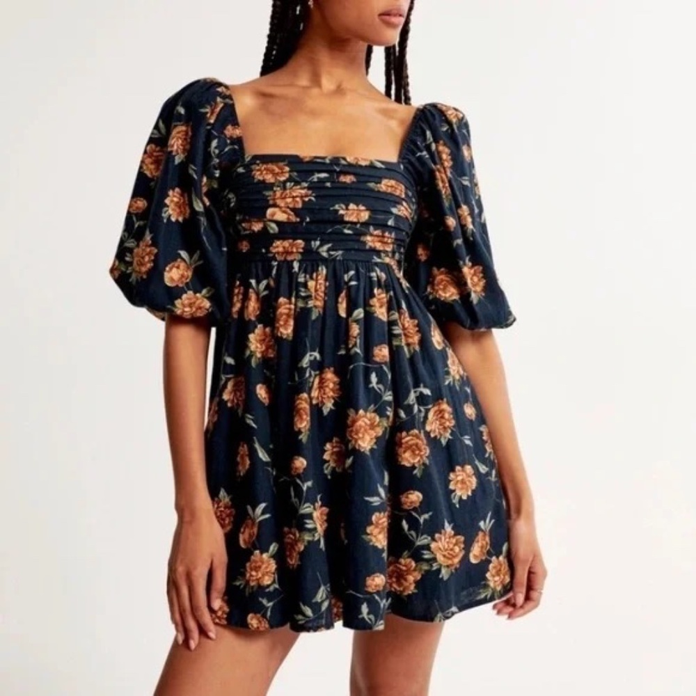 Abercrombie & Fitch Emerson Linen-Blend Puff Sleeve Mini Dress Size XS NWT
